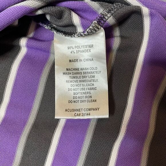 FJ Footjoy Golf Polo Shirt Mens Size Medium Purple Stripe Collared Stretch - Picture 2 of 7